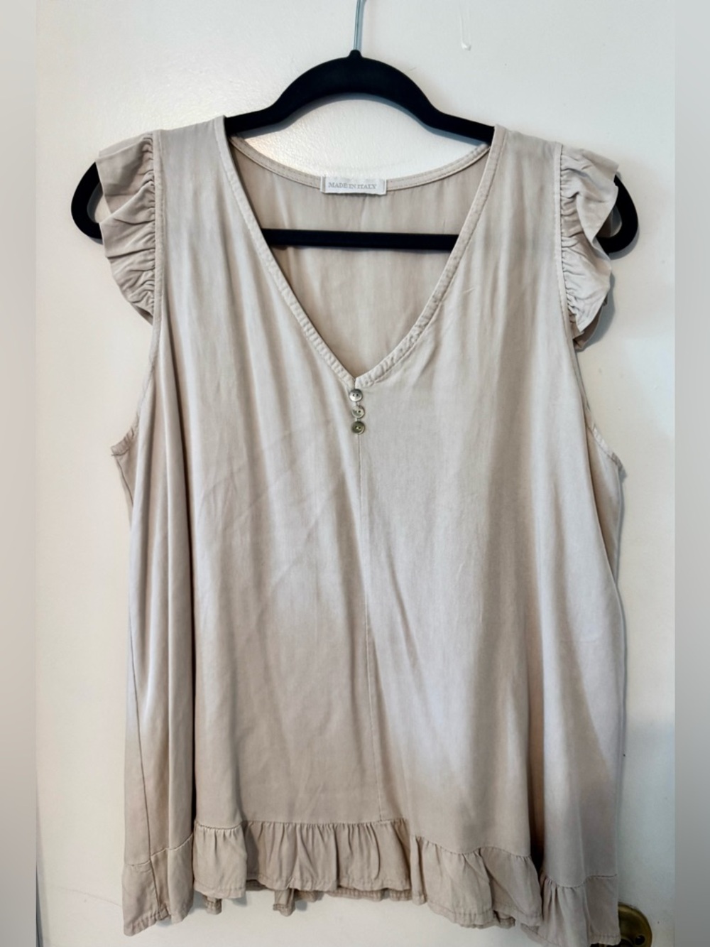 Beige Ruffle Sleeve V-Neck Women's Top Size L